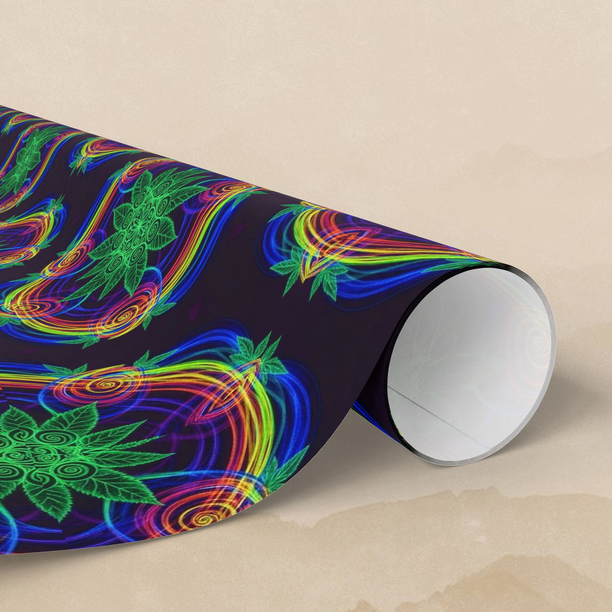 Neon Mandala Marijuana Pattern Wrapping Paper | Psychedelic Floral Gift Wrap