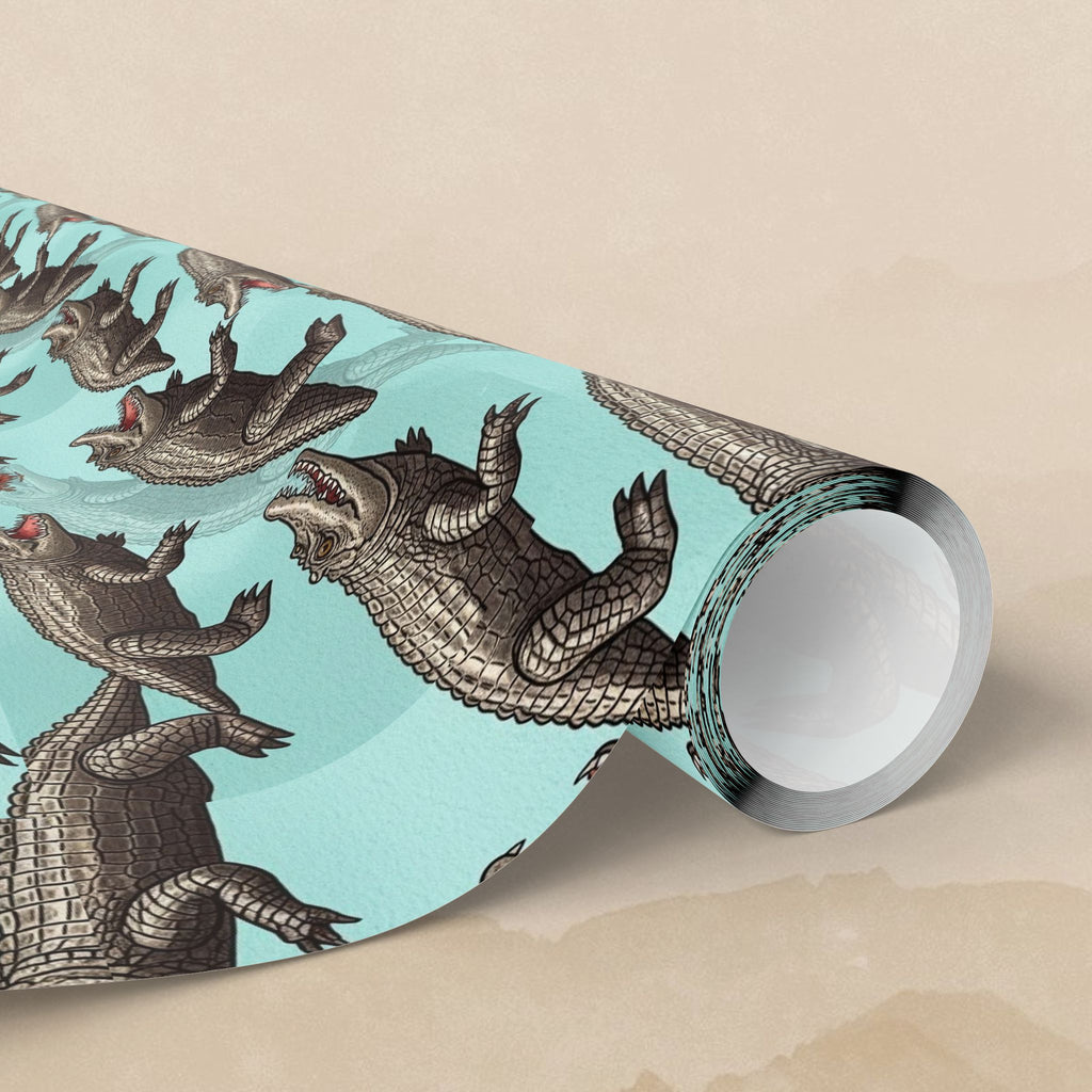 Retro Alligator Pattern Wrapping Paper | Teal Animal Print Roll