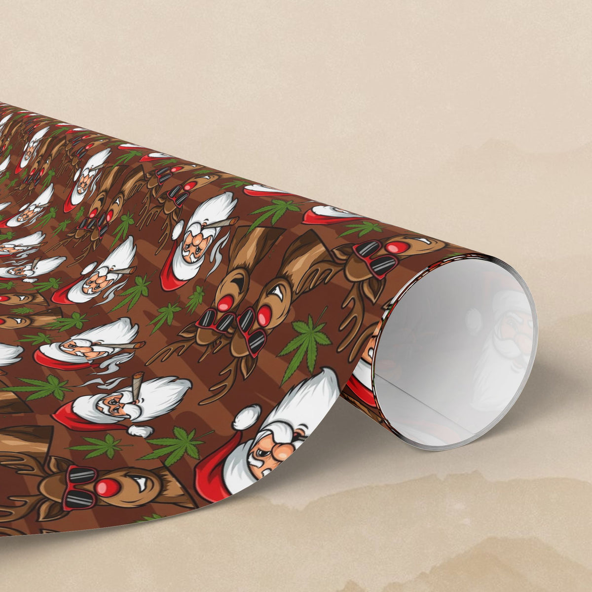 Stoner Reindeer and Santa Smoking Pattern Wrapping Paper | Christmas Holiday Gift Wrap