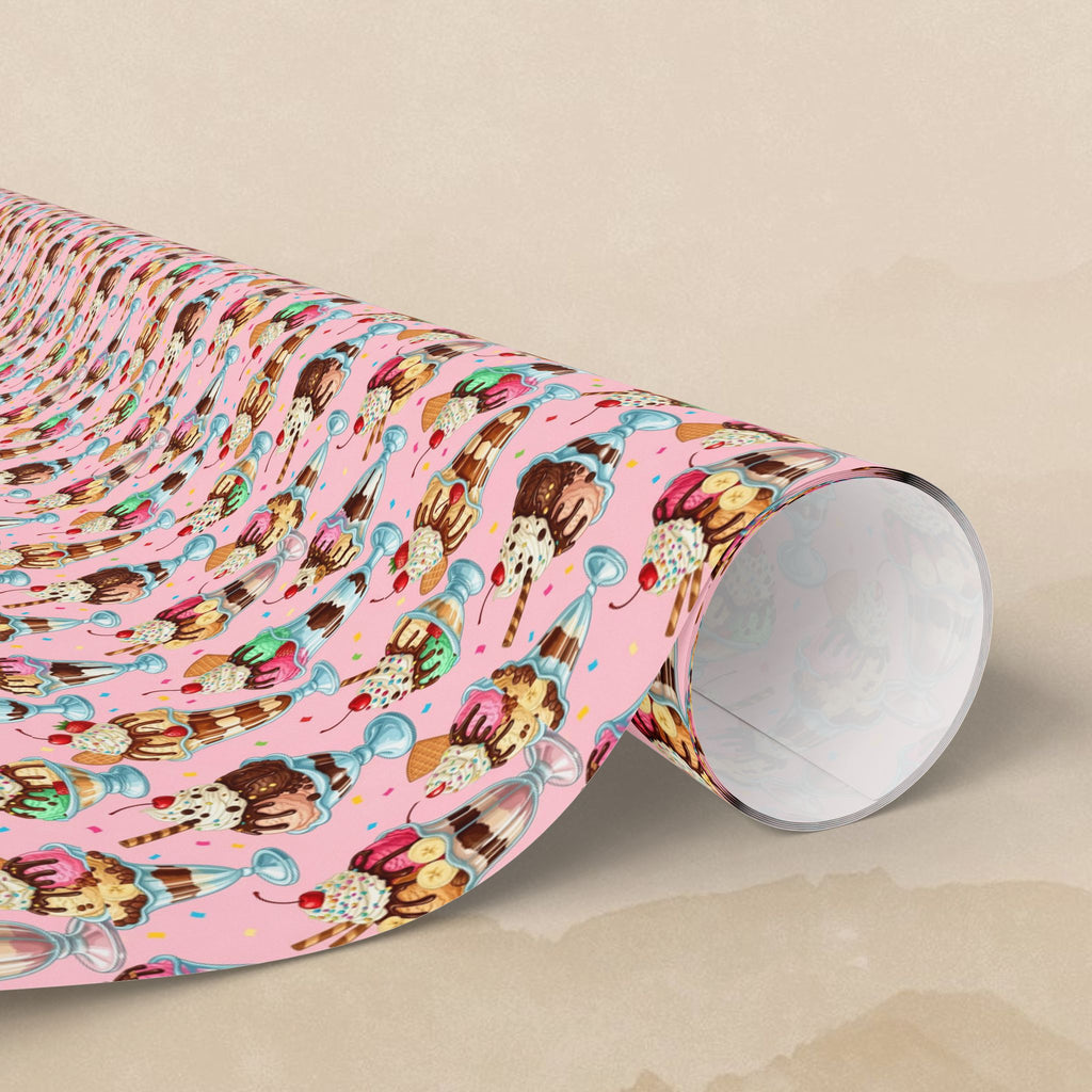 Ice Cream Cones Wrapping Paper | Dessert Pattern, Pink Ice Cream Print