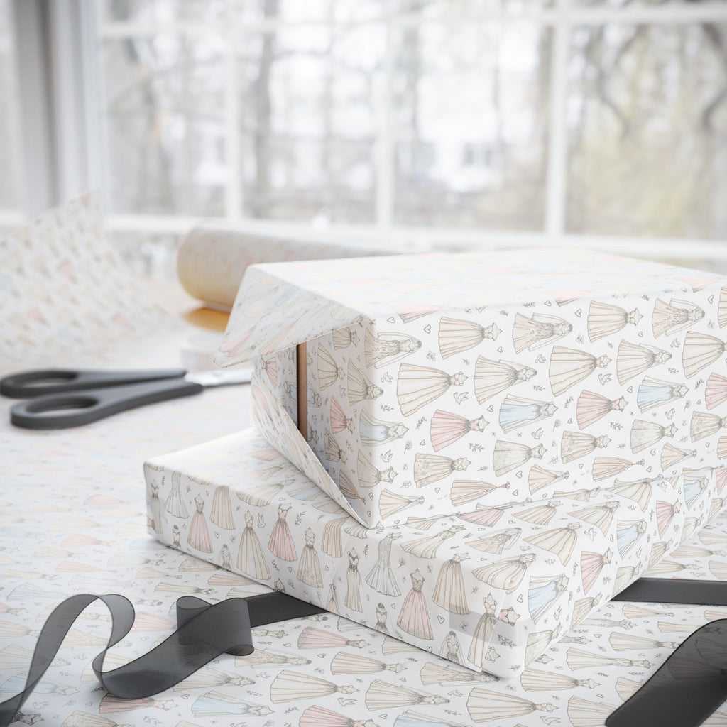 Neutral Pastel Wedding Dresses Pattern Wrapping Paper | Pet-Themed Gift Wrap