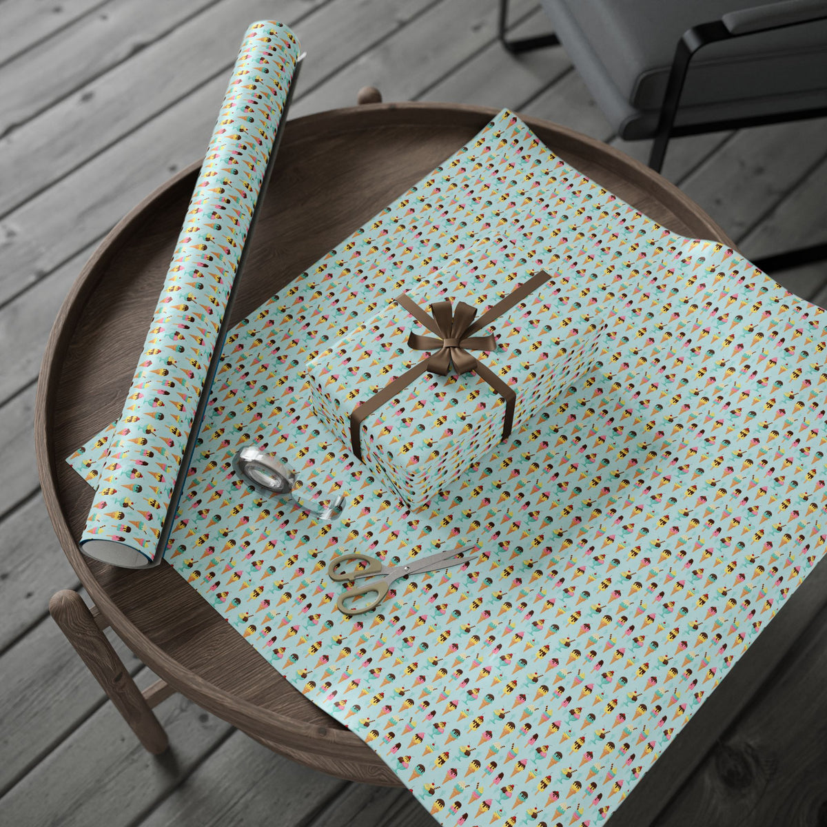 Ice cream Pattern Wrapping Papers | Turquoise Paint Strokes Gift Wrap