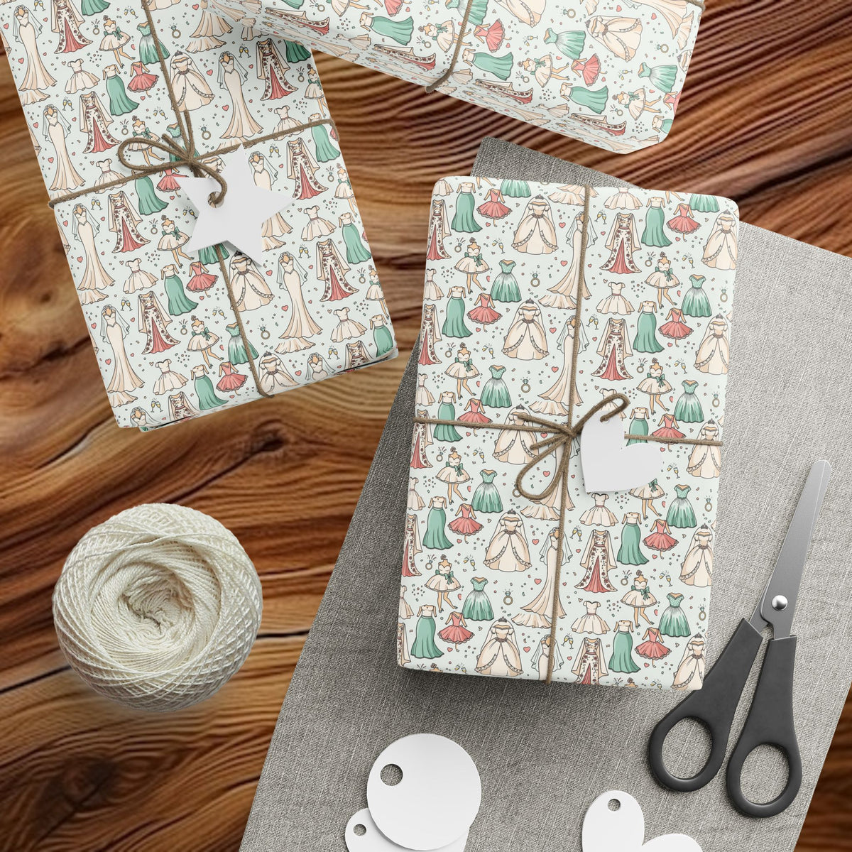 Hand-Drawn Wedding Dresses Wrapping Paper | Mushroom Pattern Gift Wrap