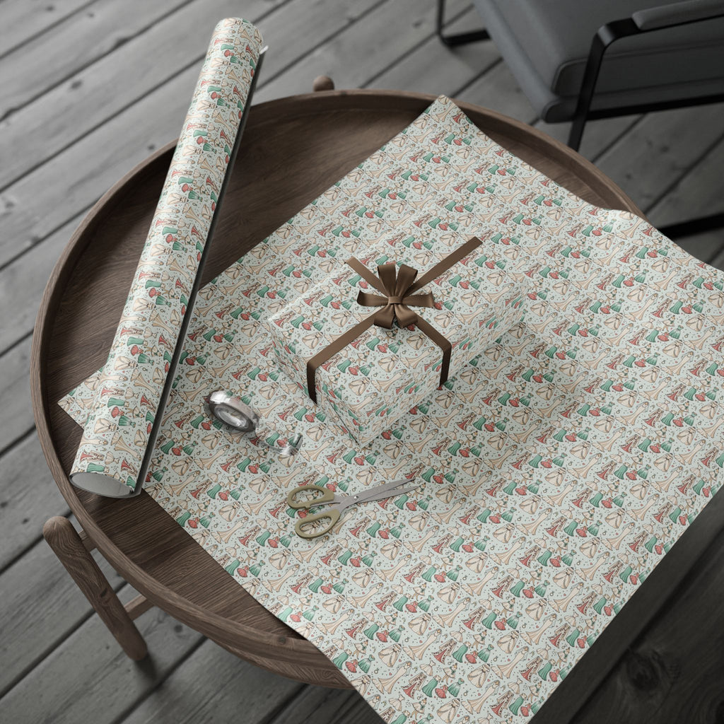 Hand-Drawn Wedding Dresses Wrapping Paper | Mushroom Pattern Gift Wrap