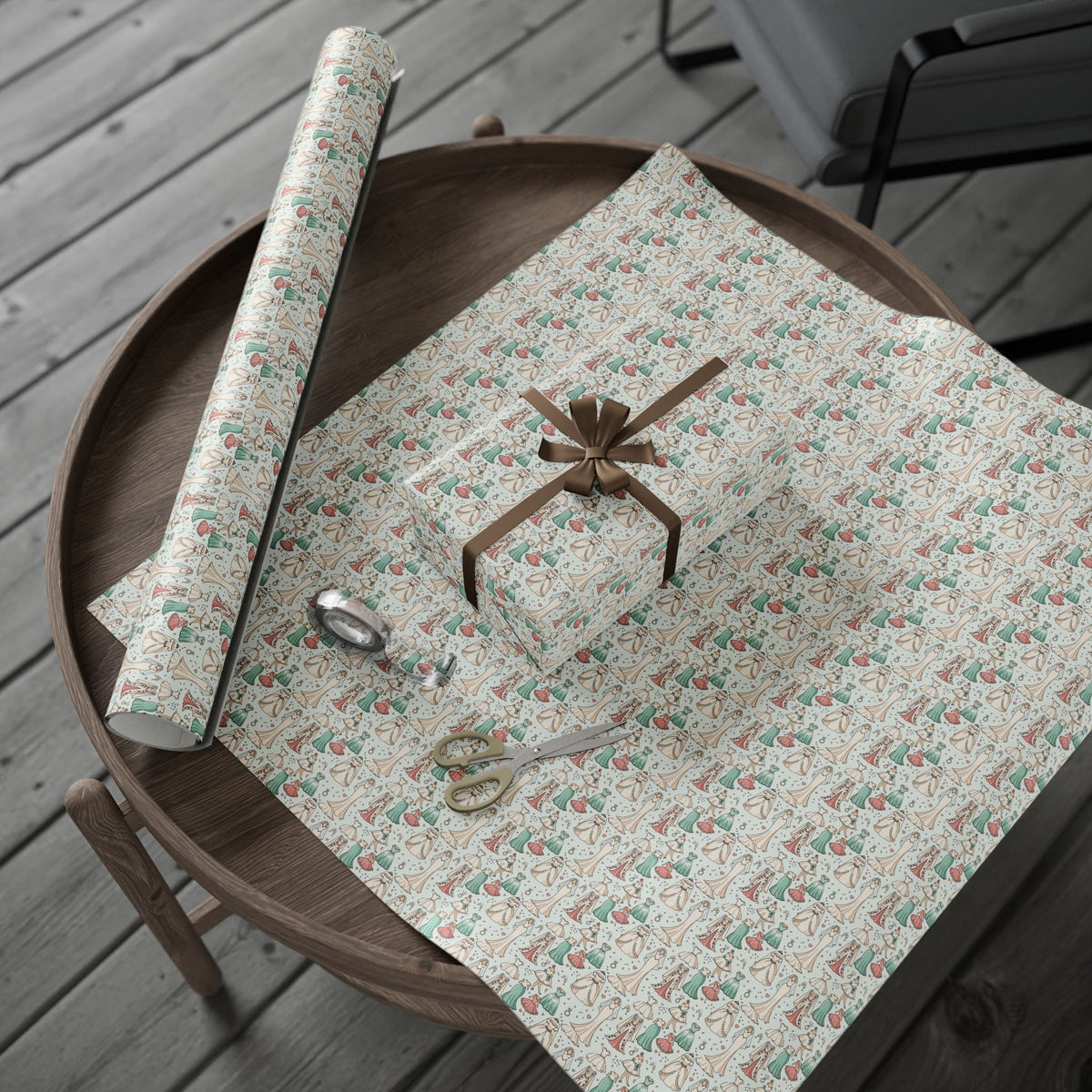 Hand-Drawn Wedding Dresses Wrapping Paper | Mushroom Pattern Gift Wrap