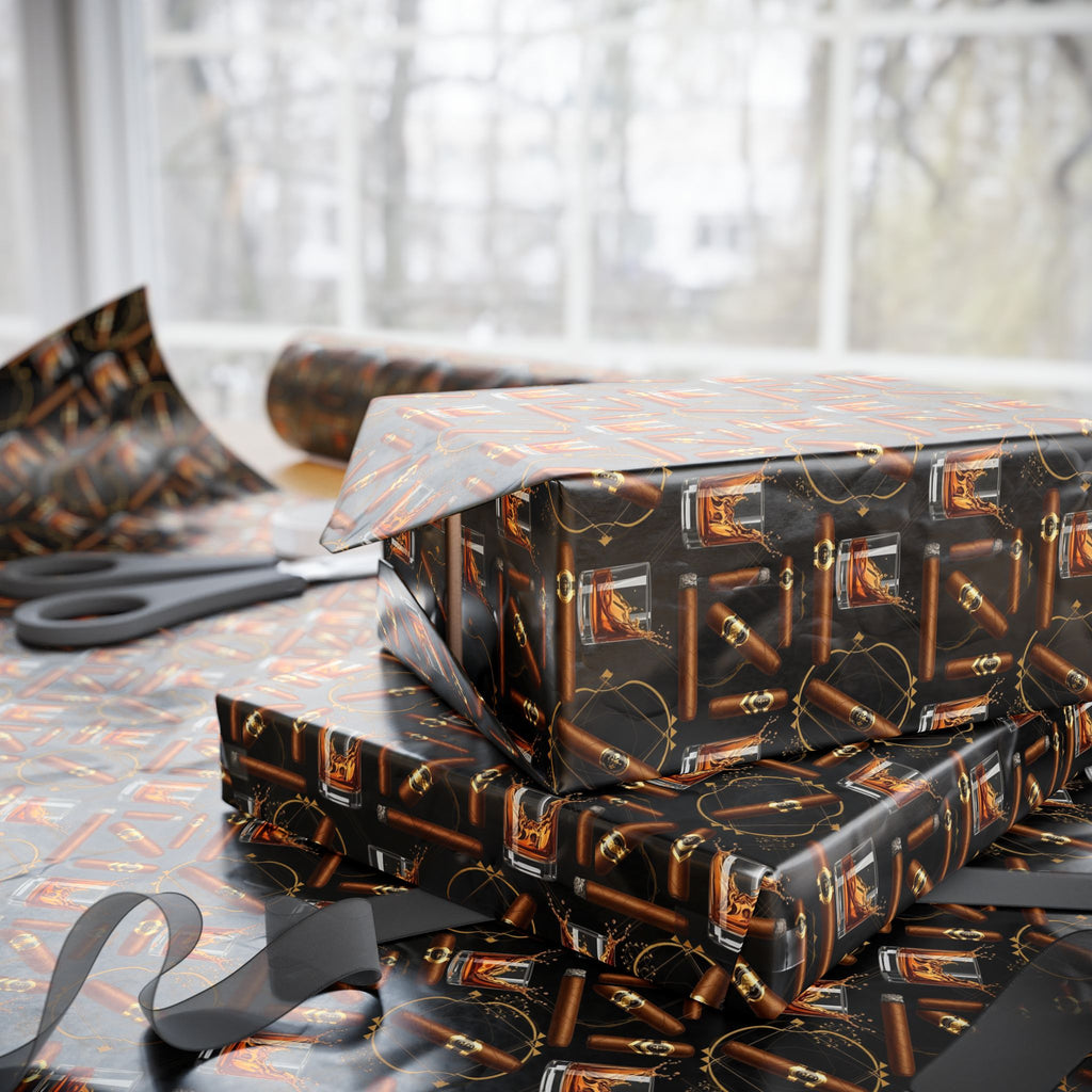 Leather Belt  & Cigars Mens Pattern Wrapping Paper | Vintage Buckle Repeat Print