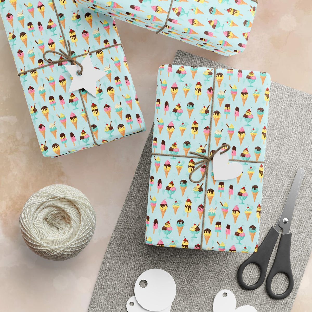 Ice cream Pattern Wrapping Papers | Turquoise Paint Strokes Gift Wrap