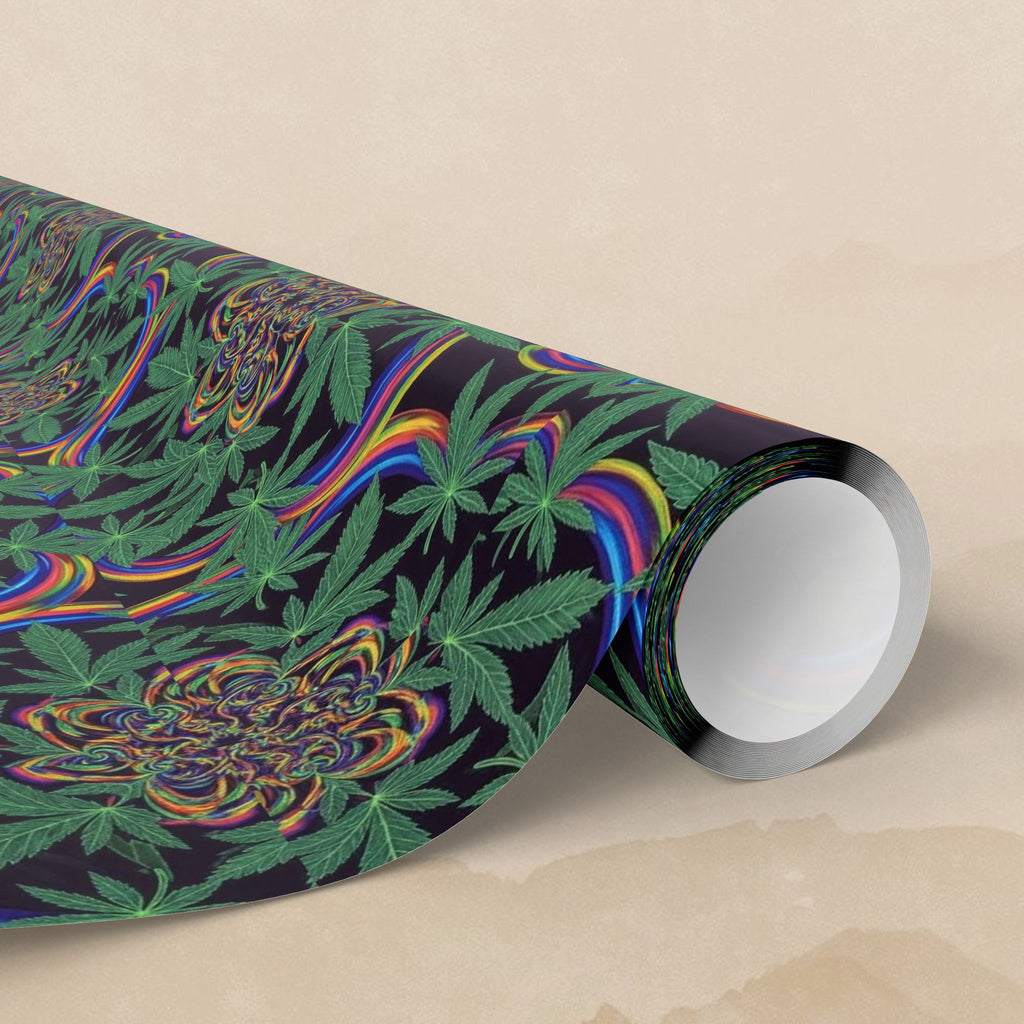 Psychedelic Cannabis Leaf Pattern Wrapping Paper | Trippy Green Floral Roll