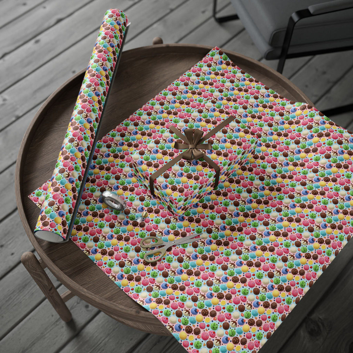 Colorful ice-cream scoop Pattern Wrapping Paper | Bakery Sweets Holiday Wrap