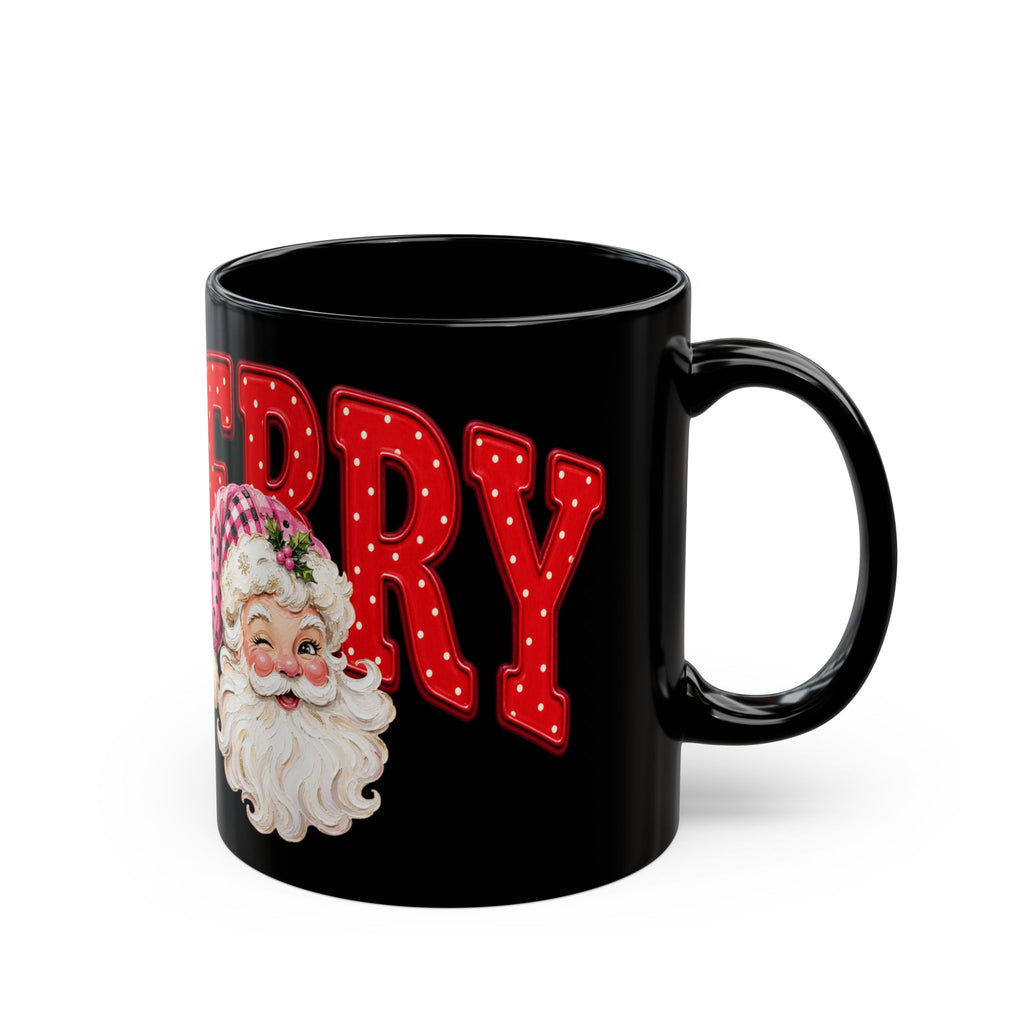Merry Santa Black Christmas Mug