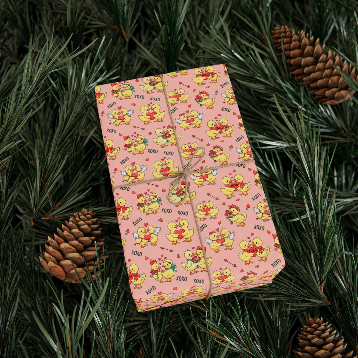 Cute Yellow Duck Pattern Wrapping Papers | Pink Floral Duck Gift Wrap
