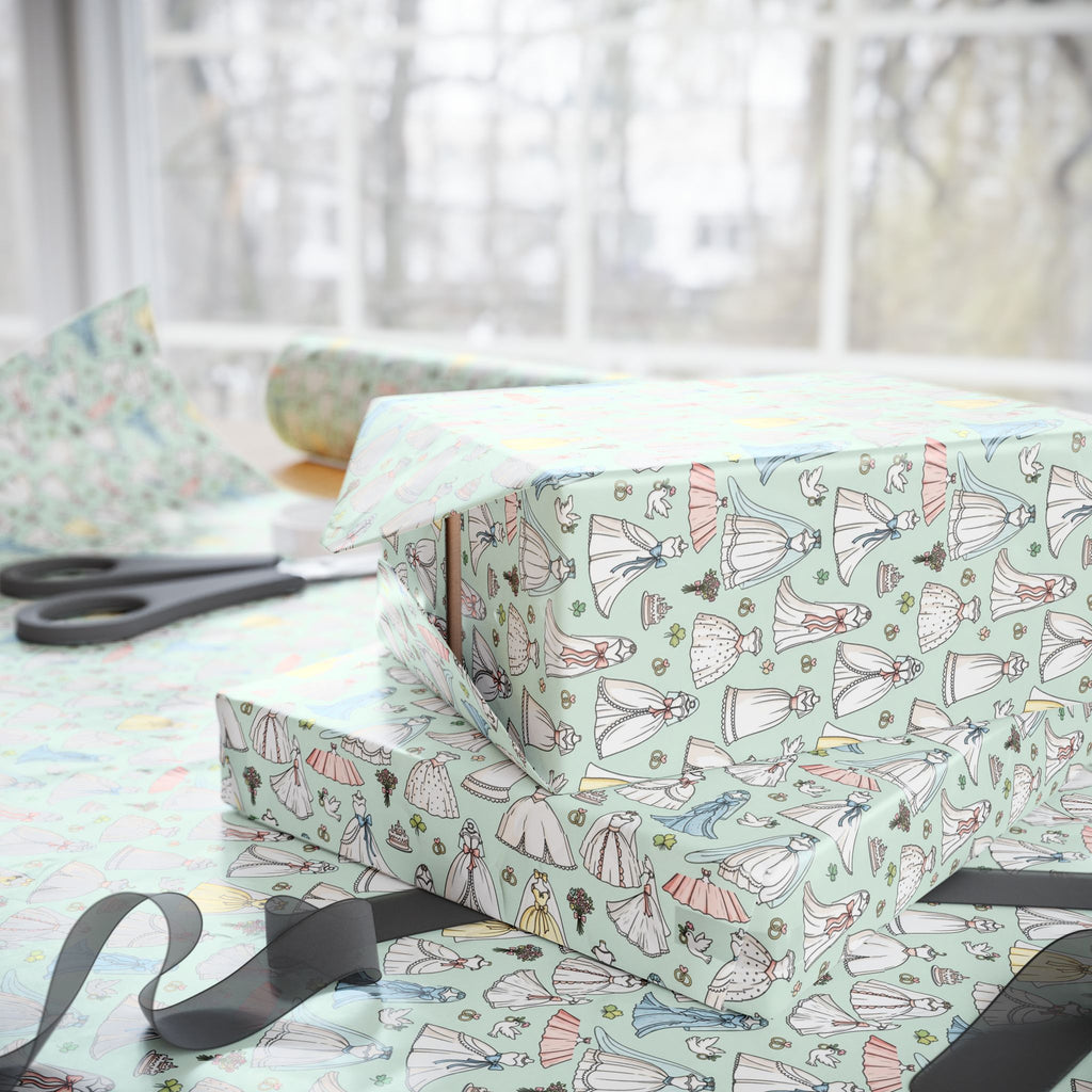 Handdrawn Bridesmaid Dresses Wrapping Paper | Wedding Shower Pattern