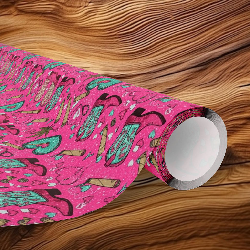 Girly Western  Pink Cowgirl Boots Wrapping Paper
