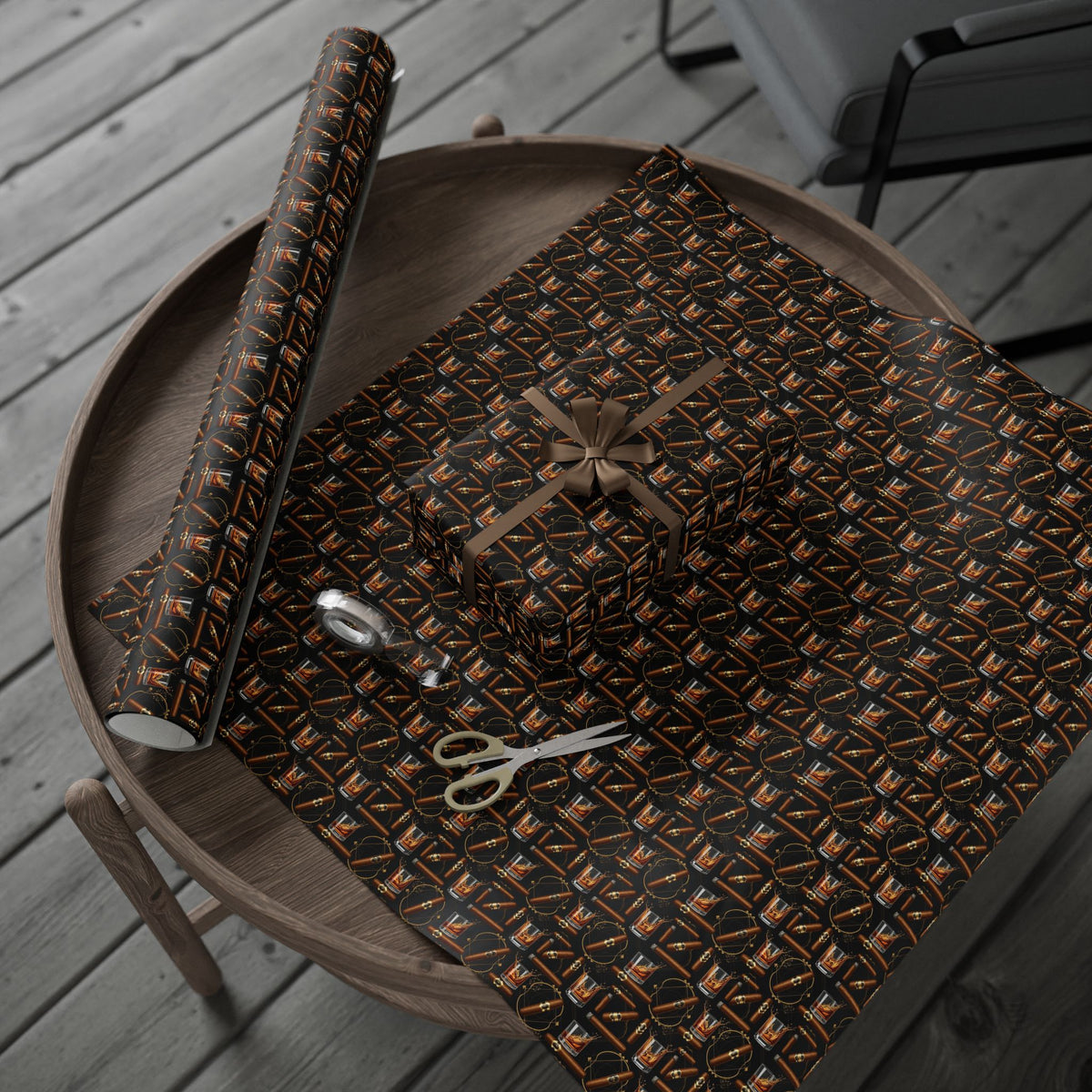 Leather Belt  & Cigars Mens Pattern Wrapping Paper | Vintage Buckle Repeat Print