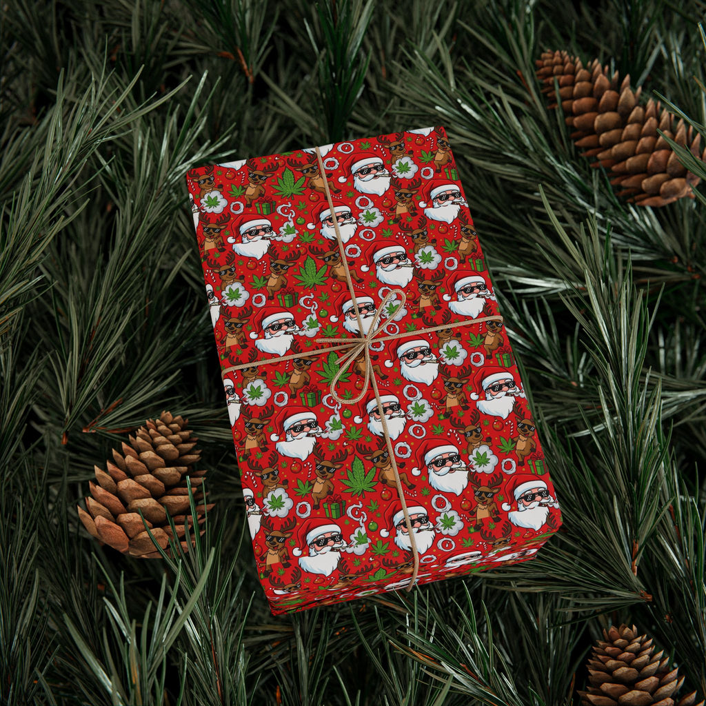 Stoner Santa Claus and Reindeer Pattern Wrapping Paper | Christmas Holiday Paper