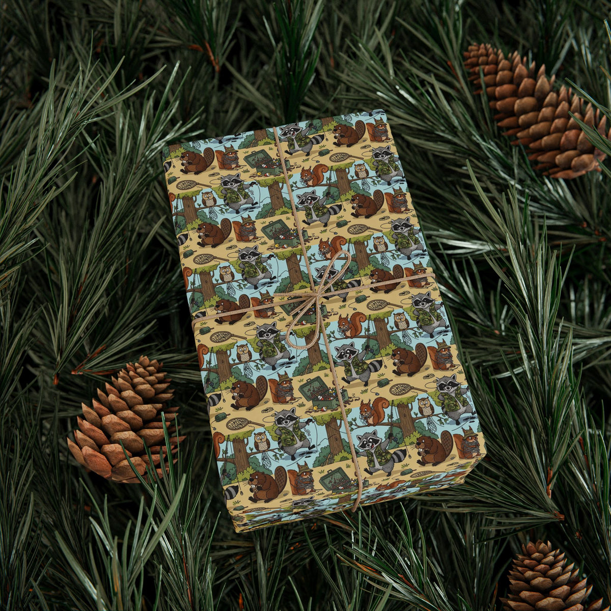 Retro Racoon Camper Pattern wrapping paper | Vintage RV Travel Campervan Design