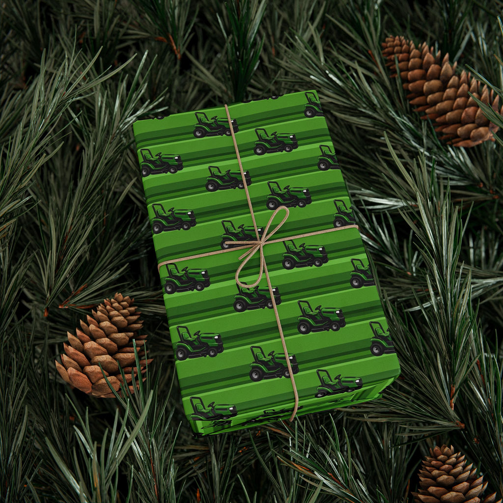 Green Lawnmower Pattern Wrapping Paper | Farm Animal Kids Party