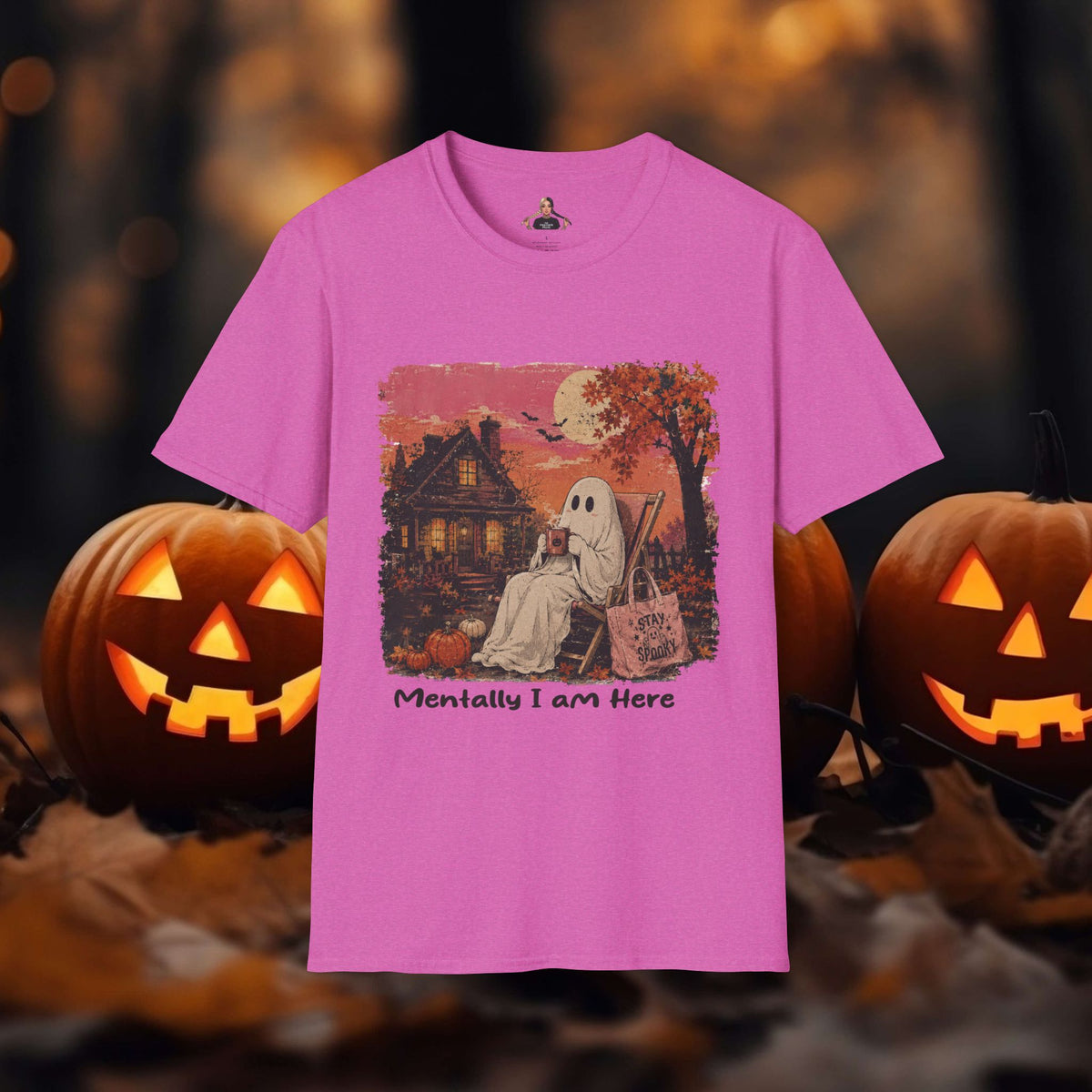 Mentally I'm Here Halloween Ghost Tshirt