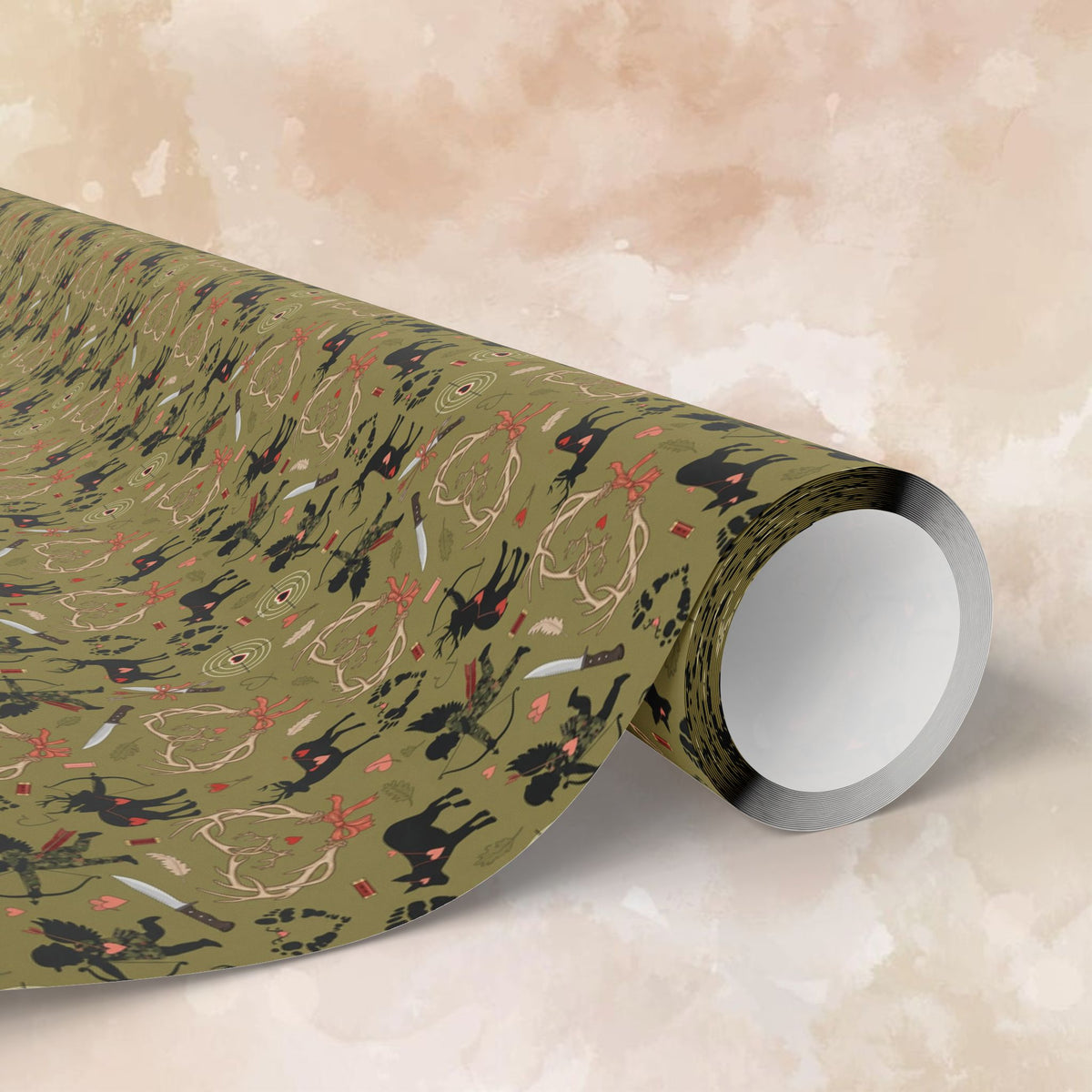 Vintage Camo Valentines Pattern Wrapping Paper | Retro Botanical Gift Wrap