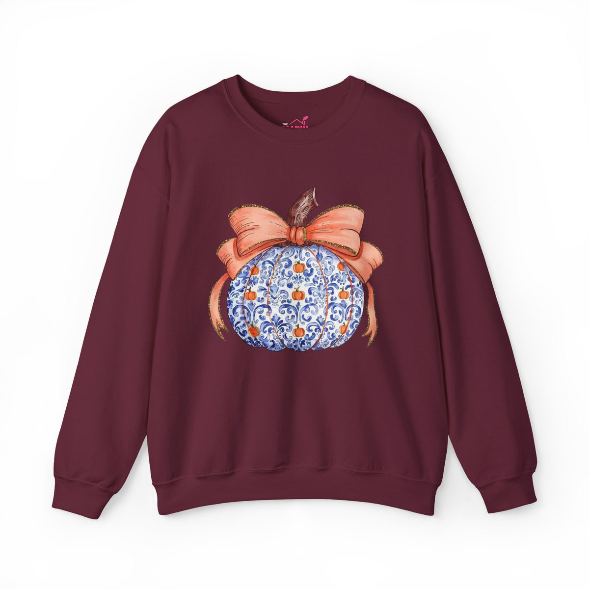 Blue Pumpkin Bow Sweatshirt | Preppy Fall Crewneck