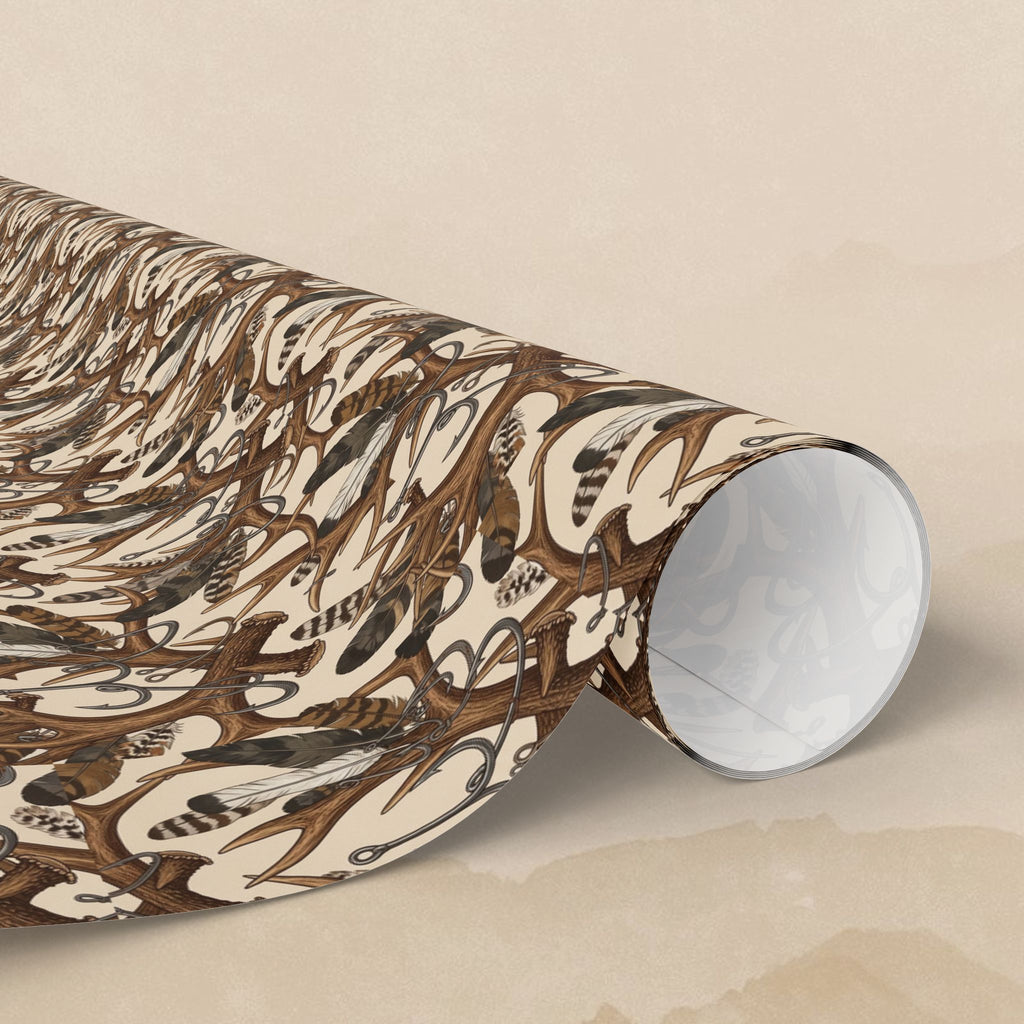 Brown Hunters Antler Pattern Wrapping Paper | Vintage Botanical Gift Wrap