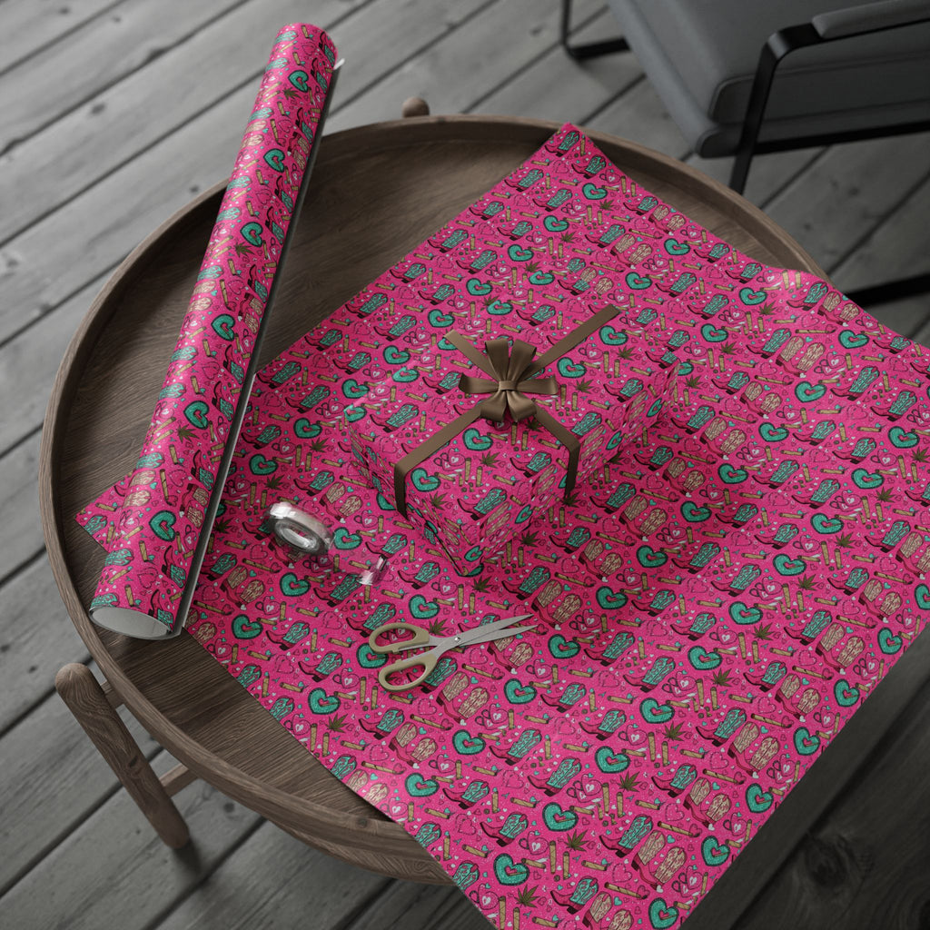 Girly Western  Pink Cowgirl Boots Wrapping Paper