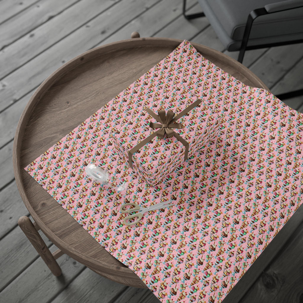 Ice Cream Cones Wrapping Paper | Dessert Pattern, Pink Ice Cream Print