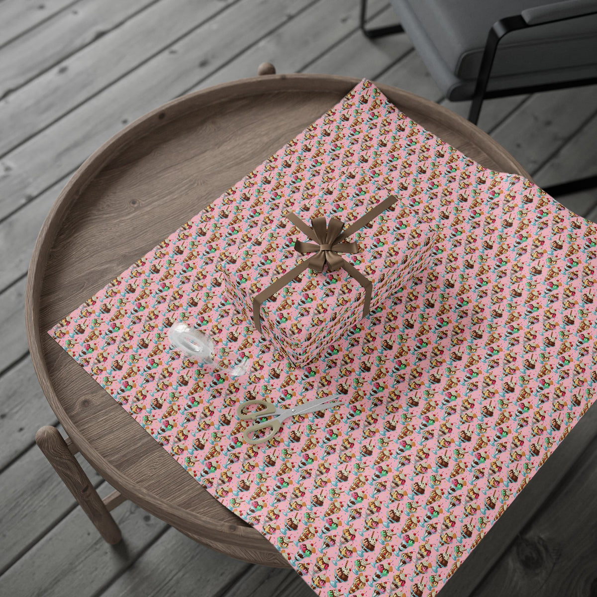 Ice Cream Cones Wrapping Paper | Dessert Pattern, Pink Ice Cream Print