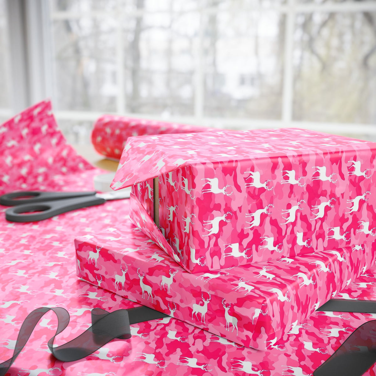 Pink Camo Pattern Wrapping Paper | Pink Camouflage Gift Wrap Roll