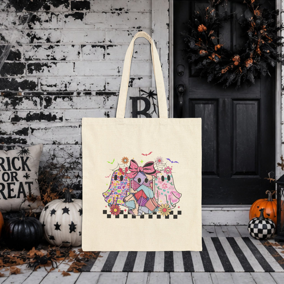 Retro Ghost Halloween Tote Bag