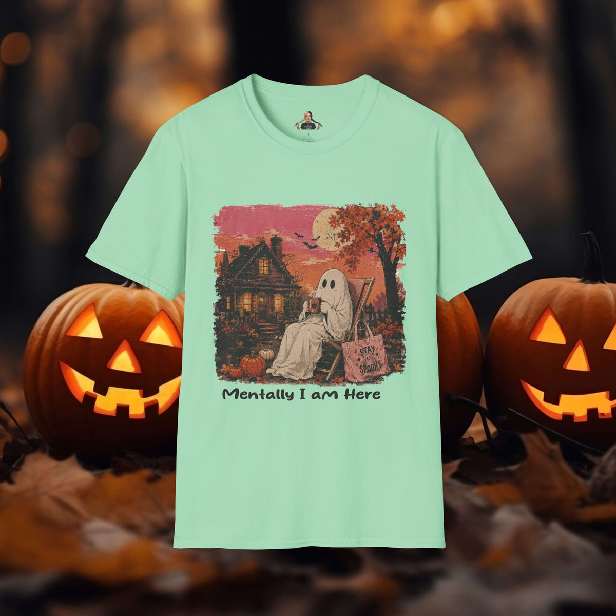 Mentally I'm Here Halloween Ghost Tshirt