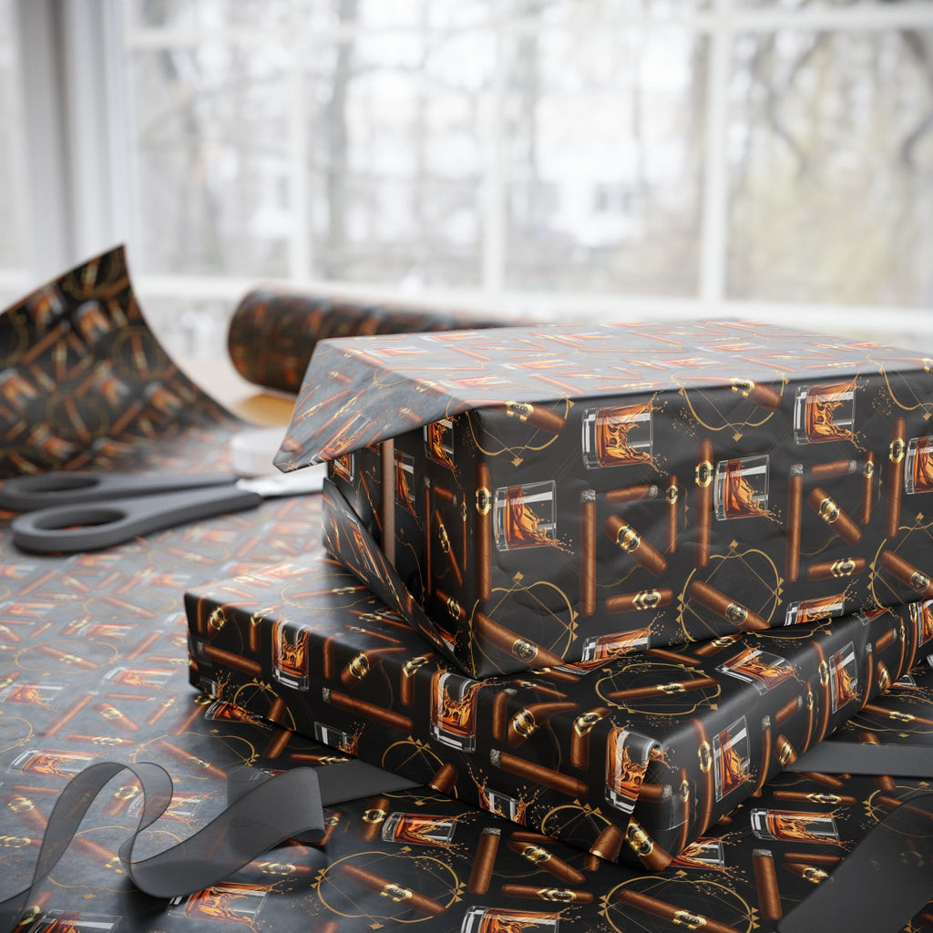 Leather Belt  & Cigars Mens Pattern Wrapping Paper | Vintage Buckle Repeat Print