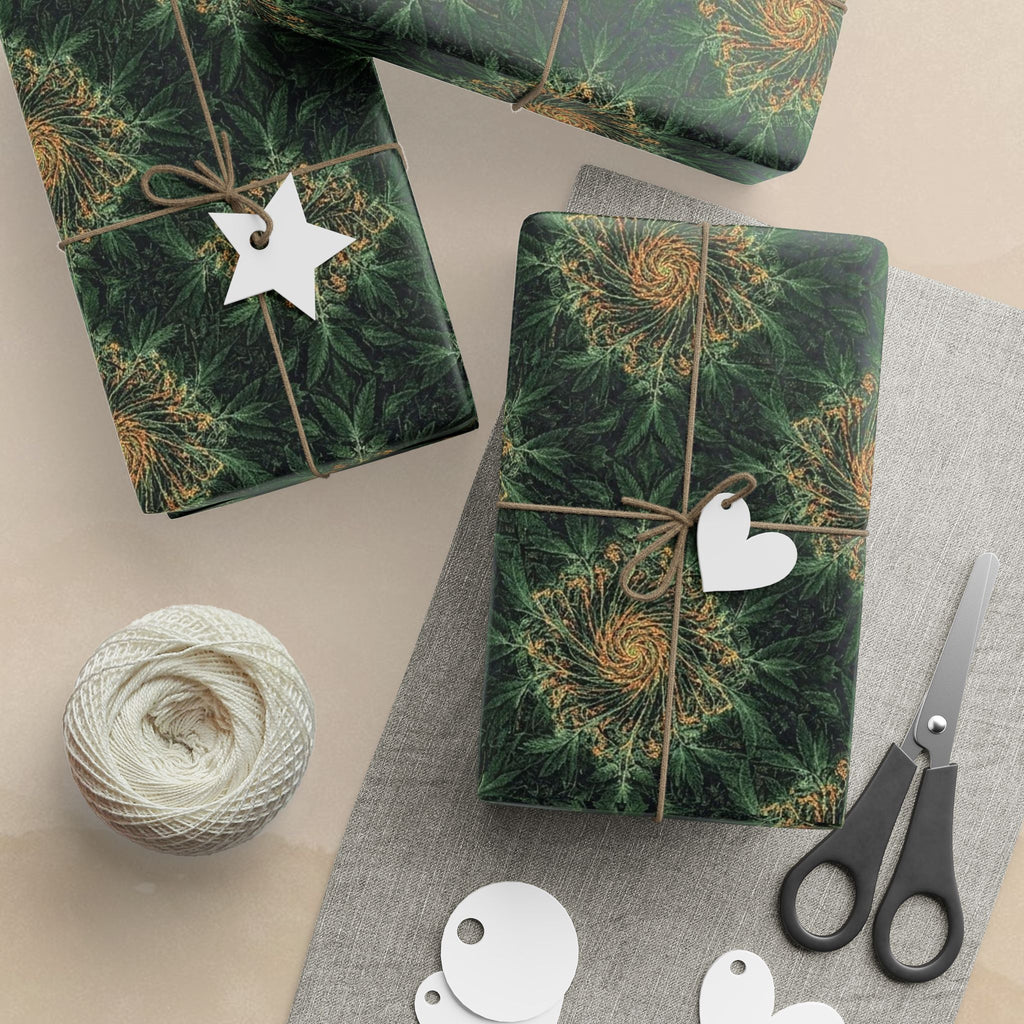 Green Marijuana Leaf Pattern Wrapping Papers | Forest Holiday Gift Wrap Roll