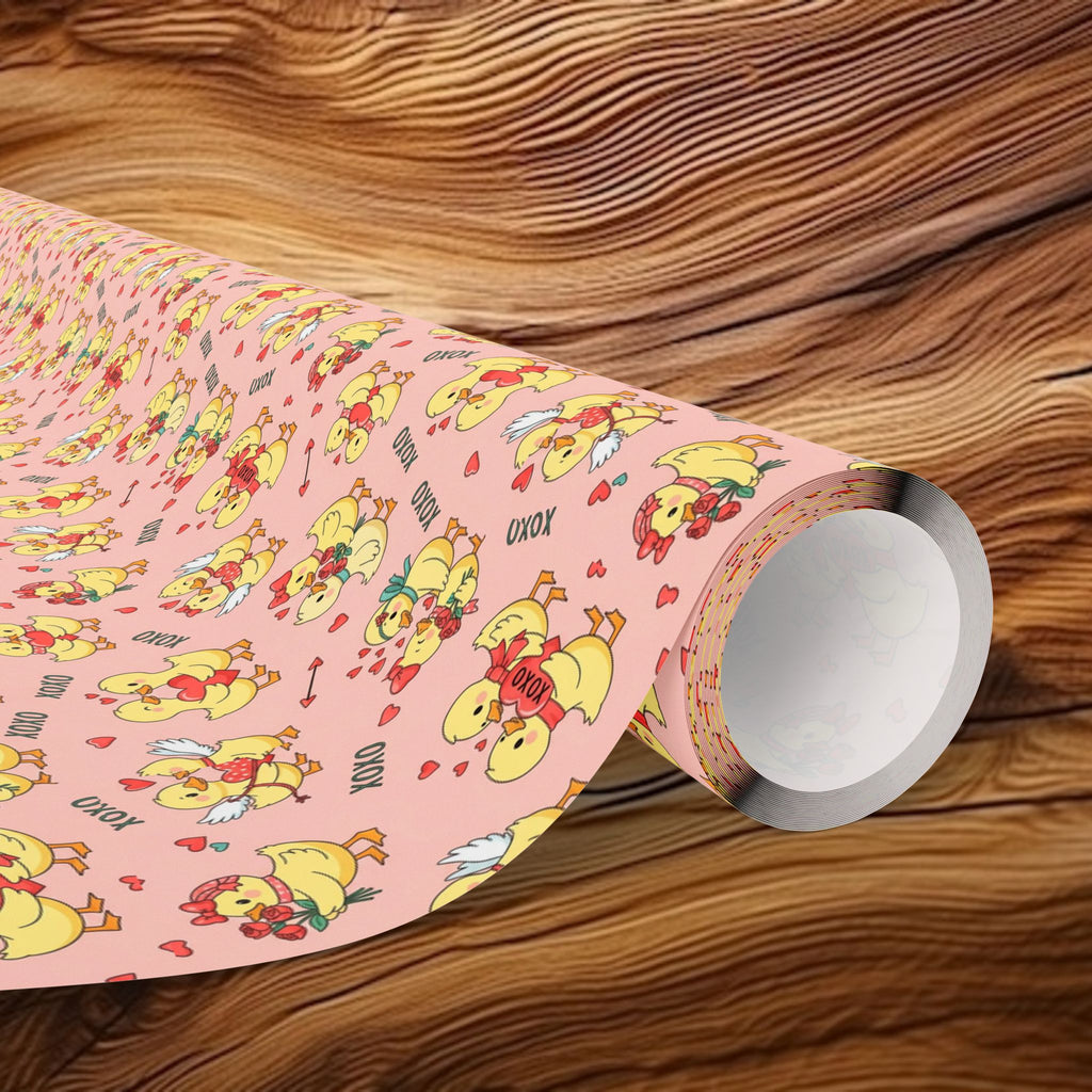 Cute Yellow Duck Pattern Wrapping Papers | Pink Floral Duck Gift Wrap