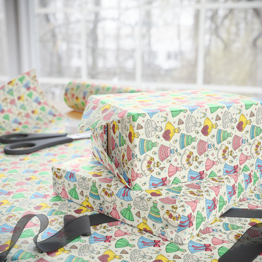 Colorful Princess Dresses Wrapping Papers | Kids Birthday Gift Wrap