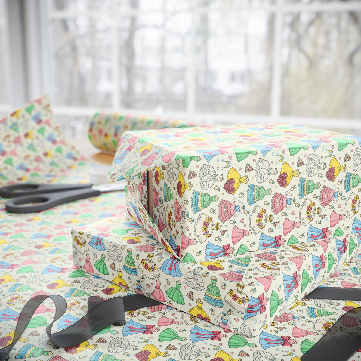 Colorful Princess Dresses Wrapping Papers | Kids Birthday Gift Wrap