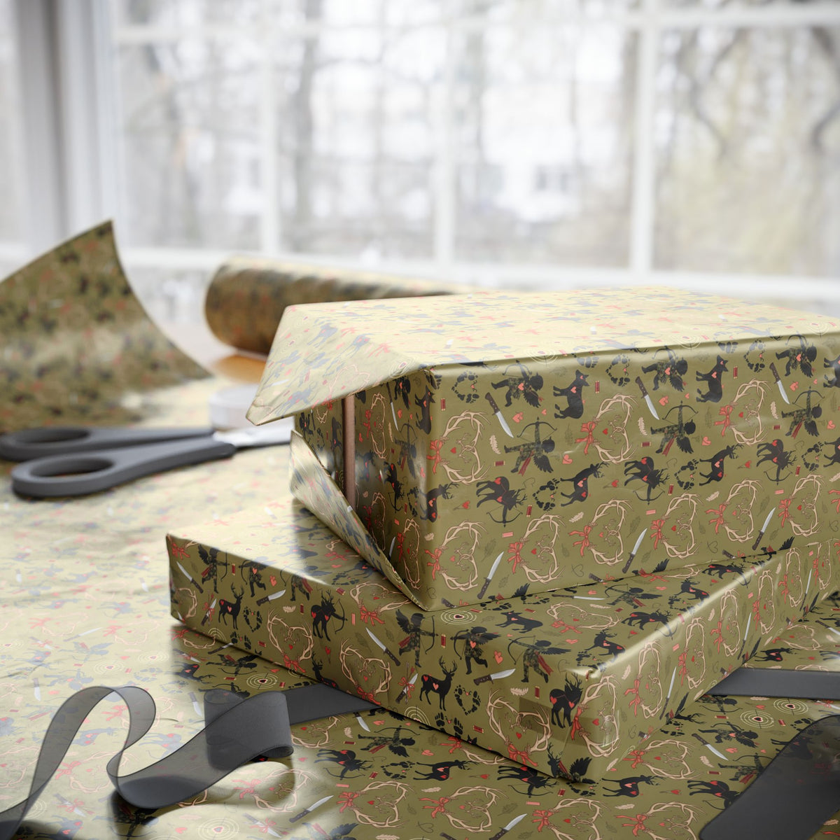 Vintage Camo Valentines Wrapping Paper