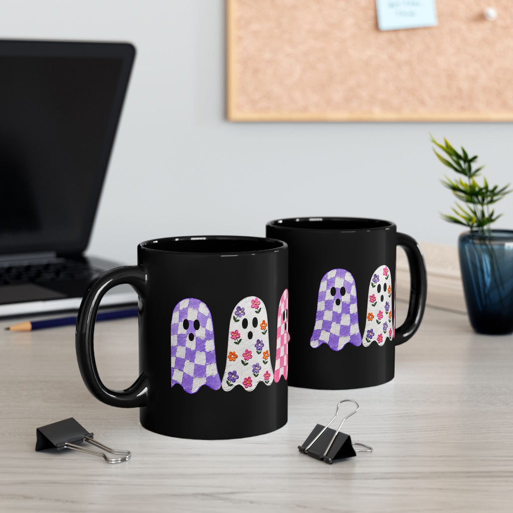 Checkered Ghost Black Mug (11oz, 15oz)