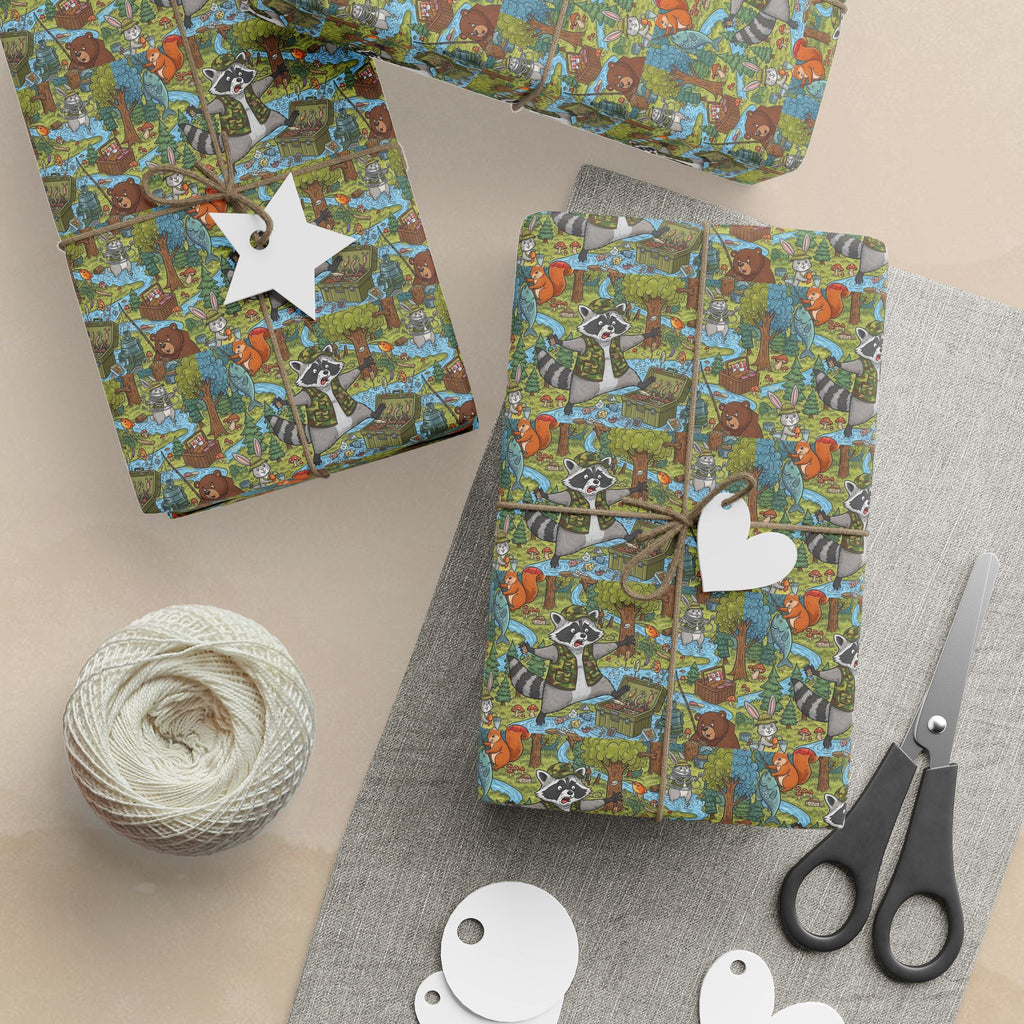 Woodland Animals pattern Wrapping Paper | Raccoon Fox Deer nature print