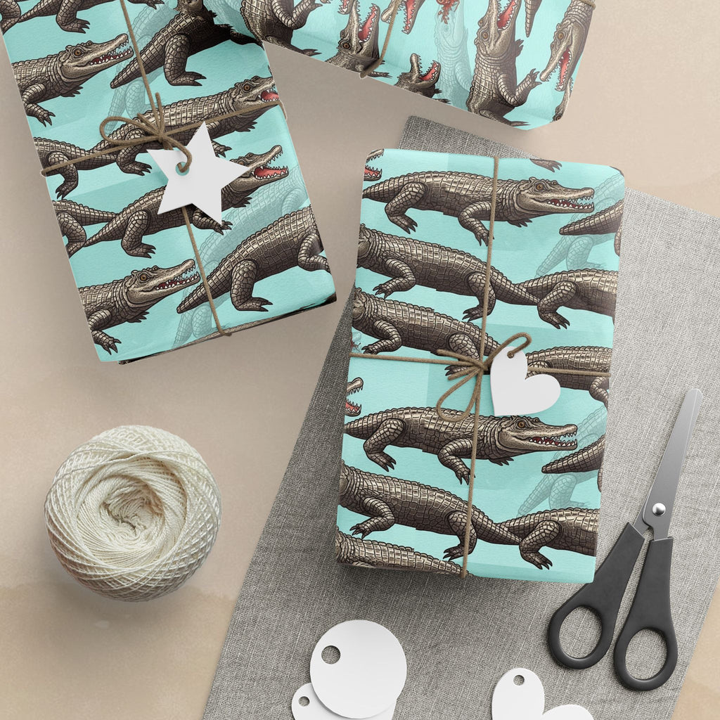 Retro Alligator Pattern Wrapping Paper | Teal Animal Print Roll