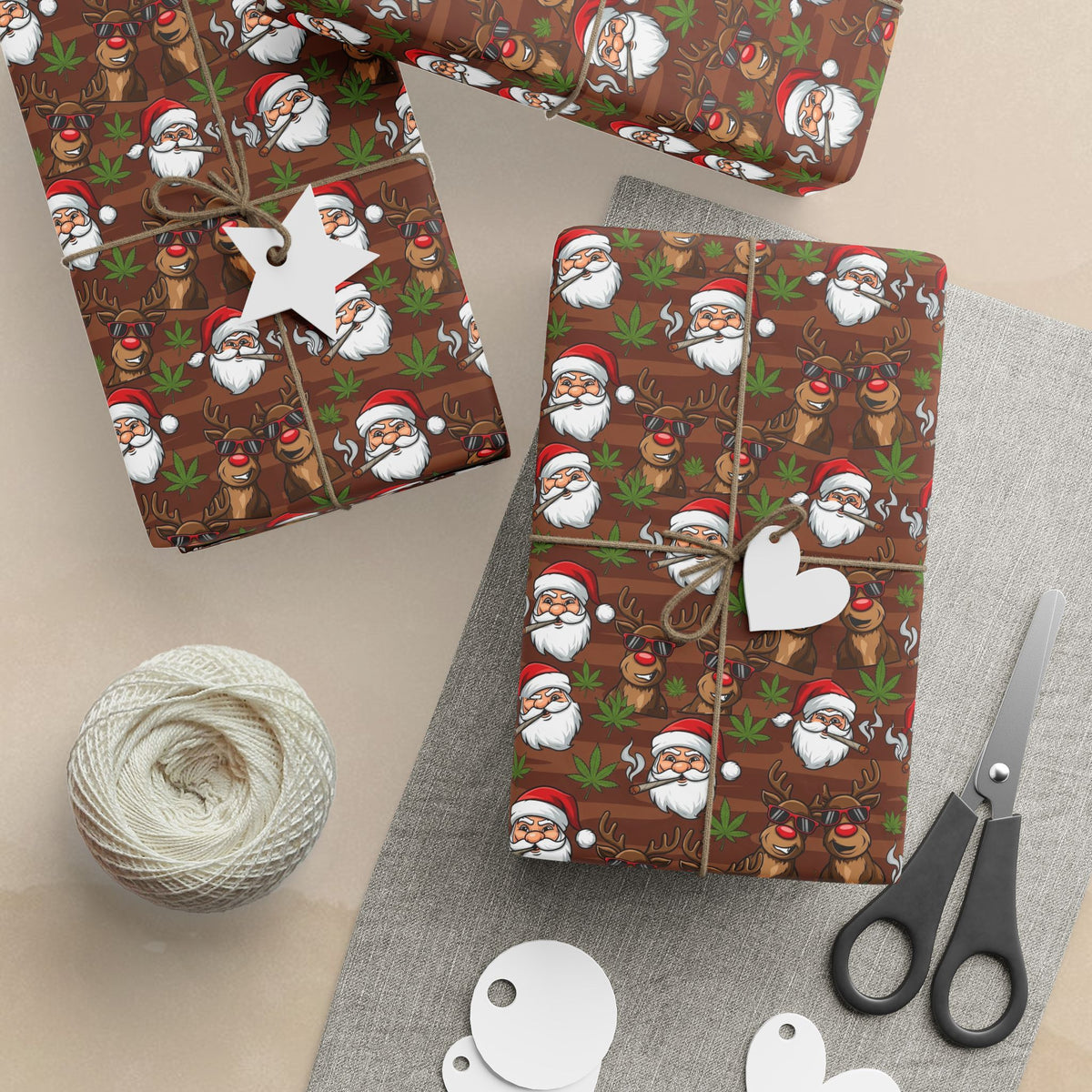Stoner Reindeer and Santa Smoking Pattern Wrapping Paper | Christmas Holiday Gift Wrap