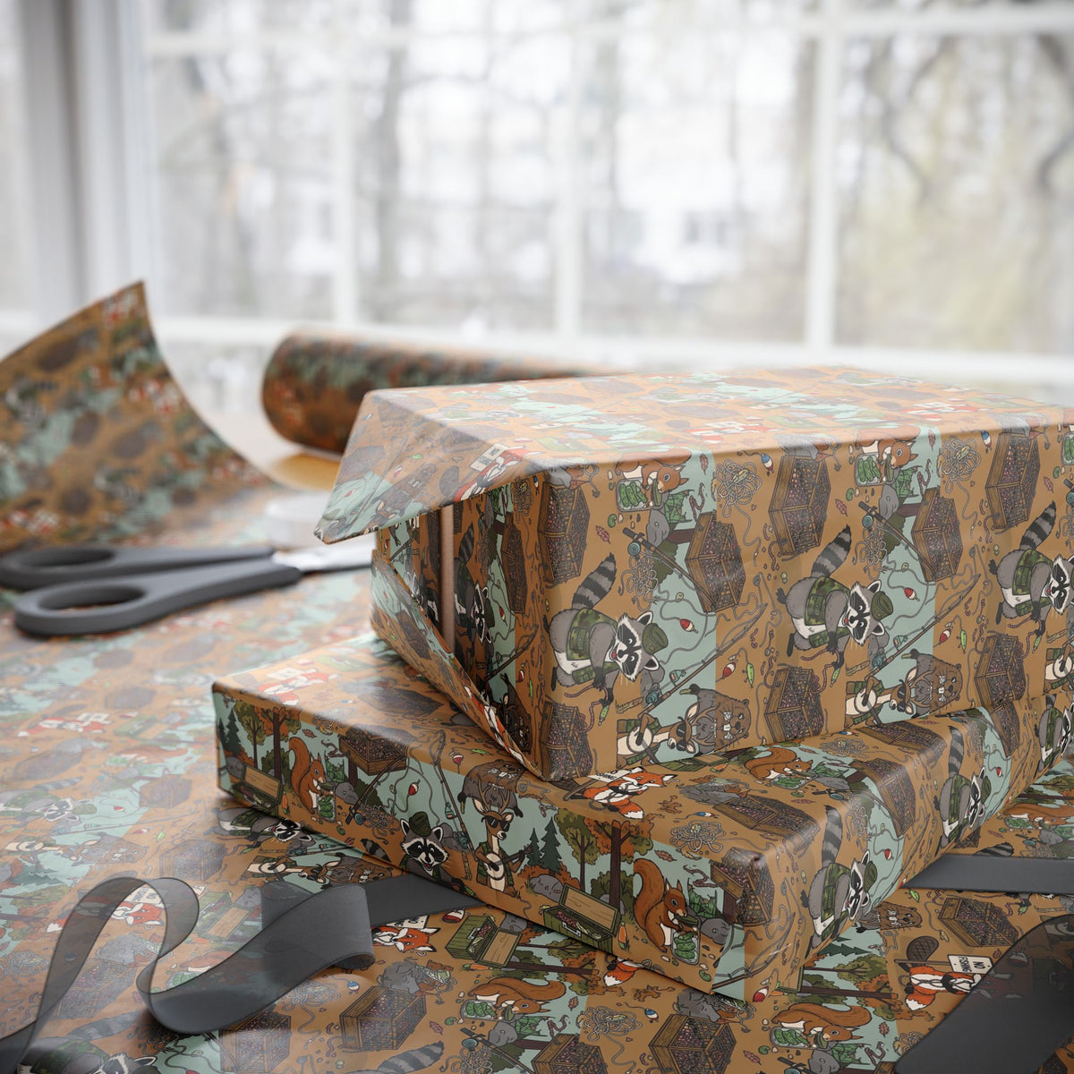 Woodland Camping Pattern Wrapping Paper | Nature Outdoors Gift Wrap