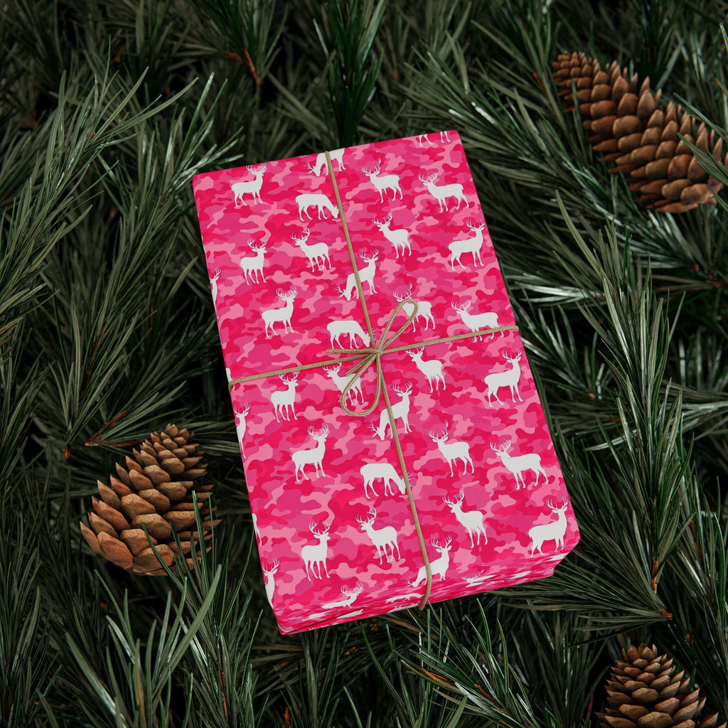 Pink Camo Deer Pattern Wrapping Paper | Pink Cat Camouflage Gift Wrap