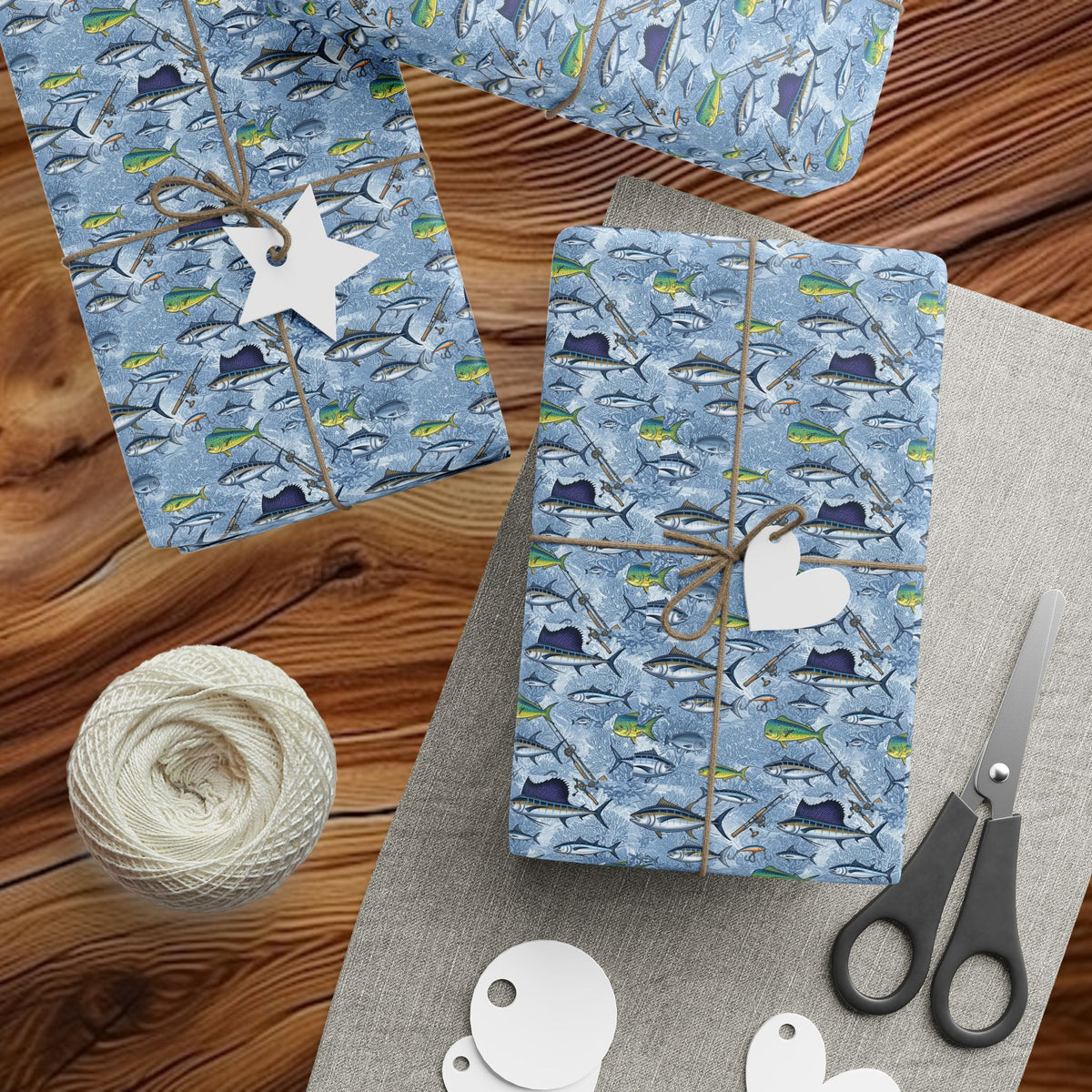 Blue Deep Sea Fish Pattern Wrapping Paper | Watercolor Rain Drop Roll