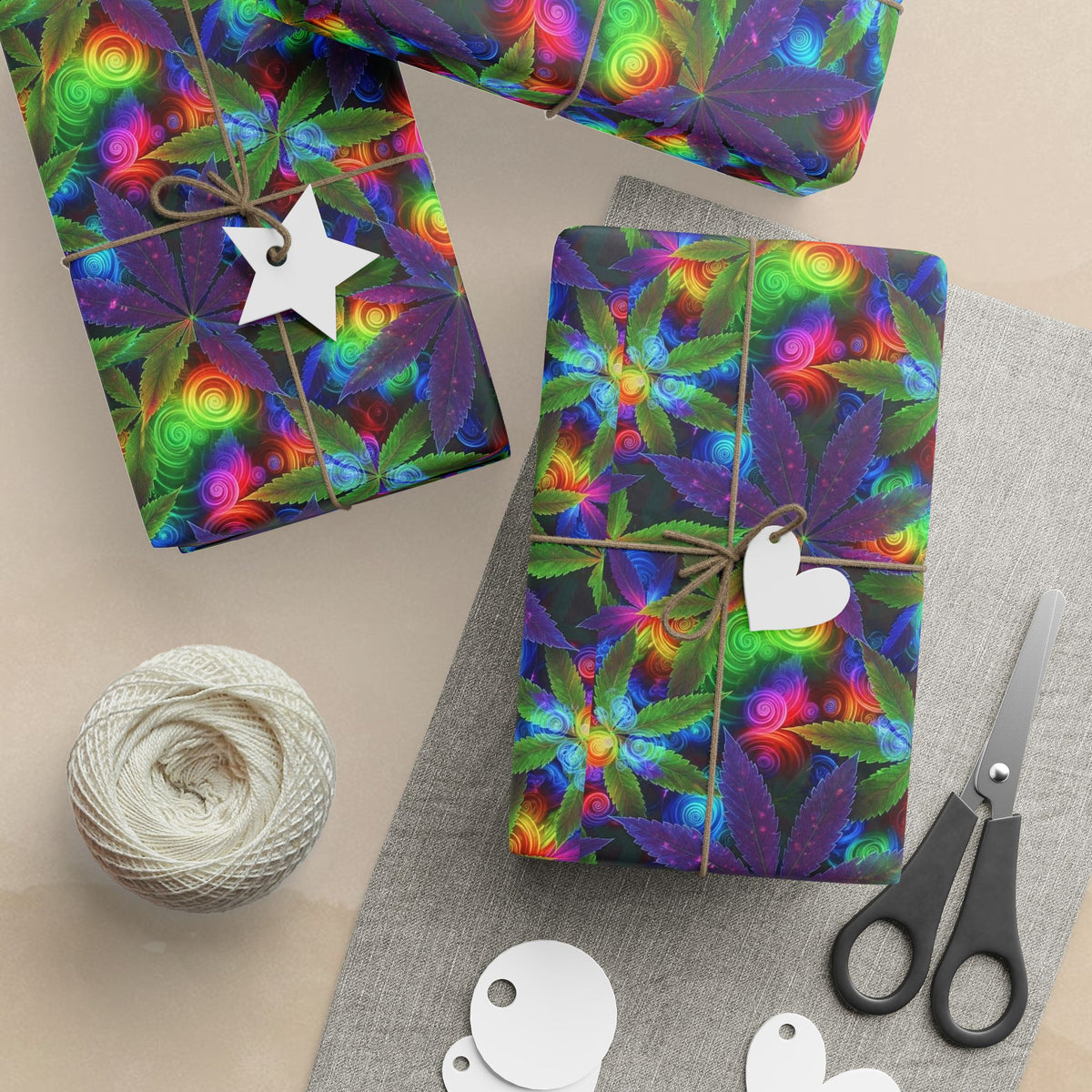 Psychedelic Rainbow Marijuana Leaf Wrapping Paper | Floral Abstract Gift Wrap
