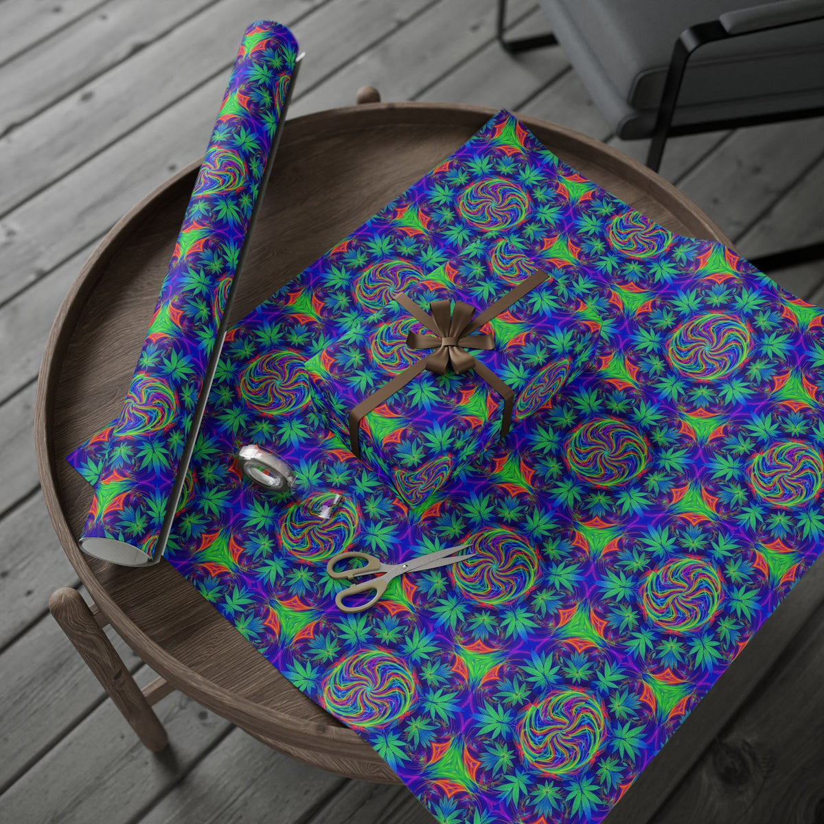 Psychedelic Cannabis Leaf Pattern Wrapping Paper