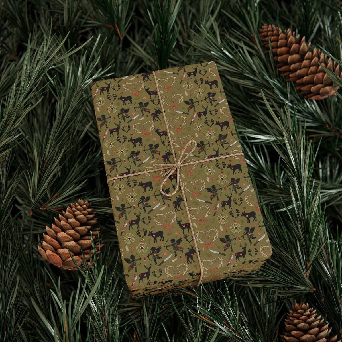 Vintage Camo Valentines Pattern Wrapping Paper | Retro Botanical Gift Wrap