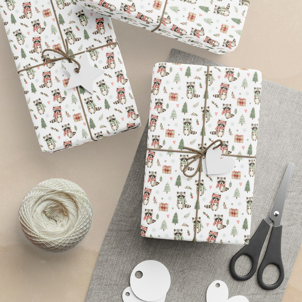 Vintage Christmas Woodland Racoon Pattern Wrapping Paper