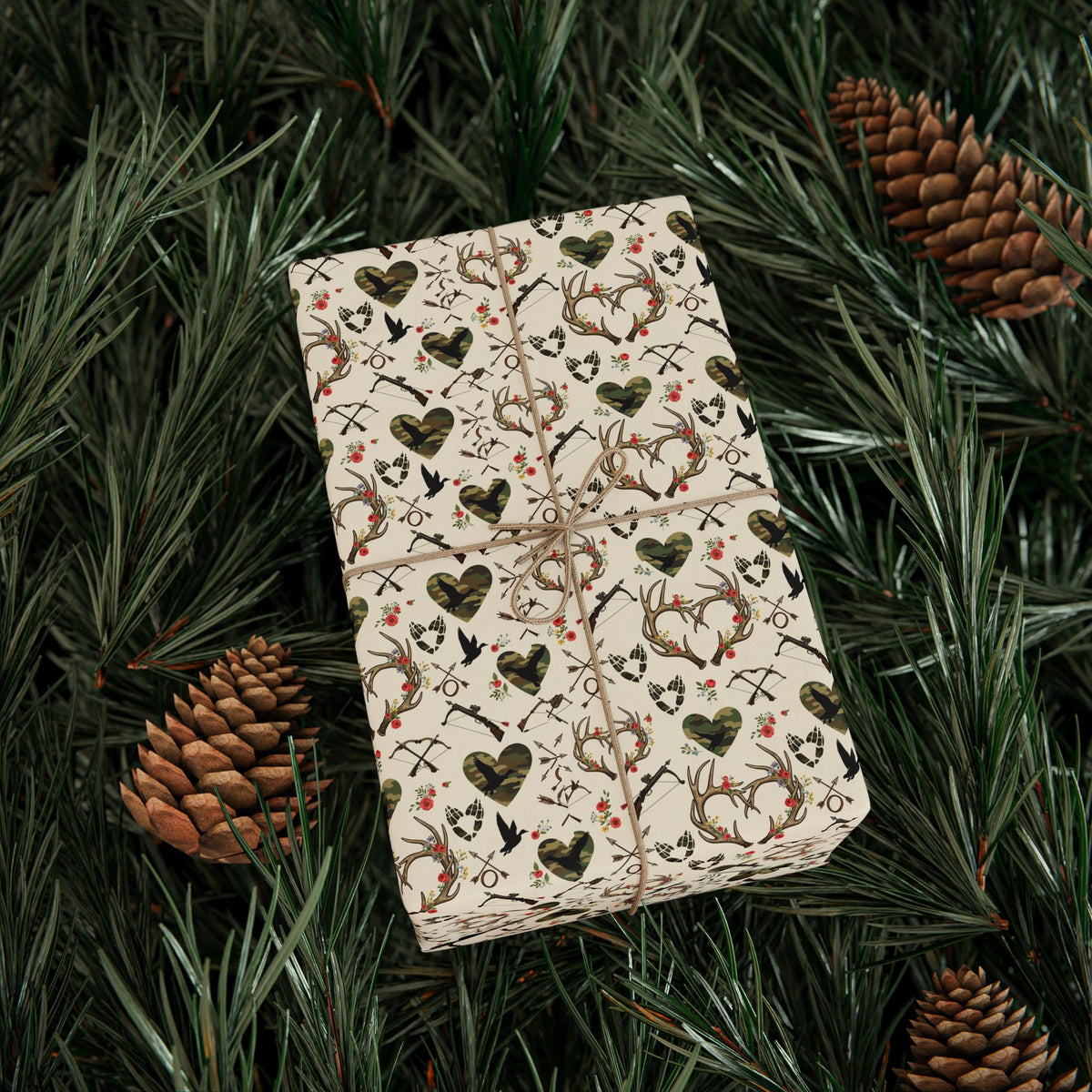 Valentines Hunters Cream Wrapping Papers | Valentine Floral Pattern