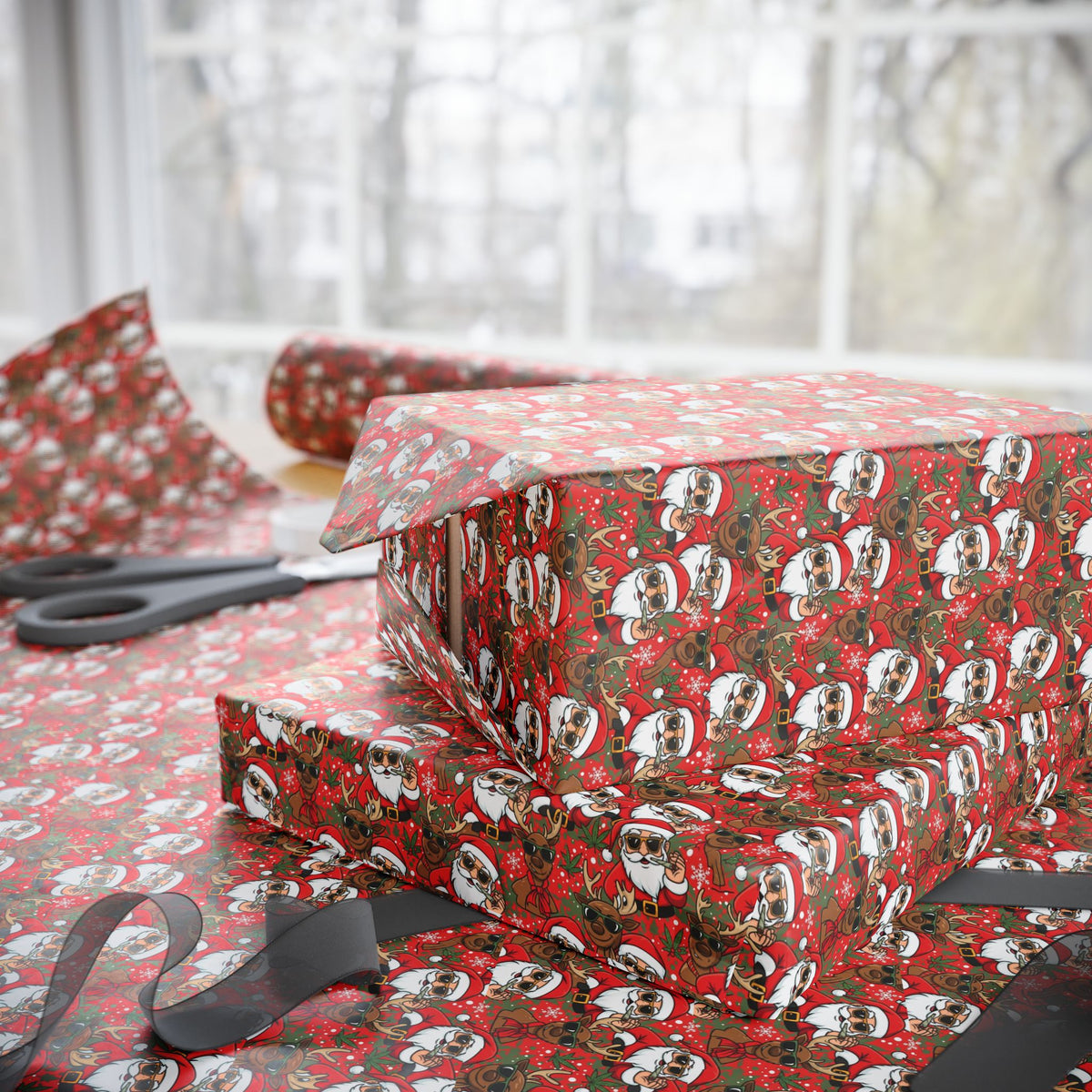 Christmas Stoner Santa Wrapping Paper | Holiday Dog Pattern